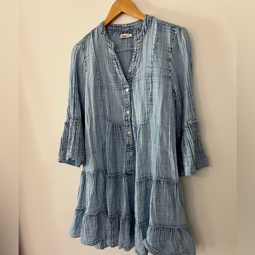 Faherty Dune Cotton Gauze Kasey Dress - Light Indigo Wash